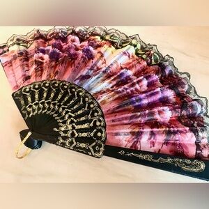3226 Chic Floral Hand Fan with Black and Purple Accents